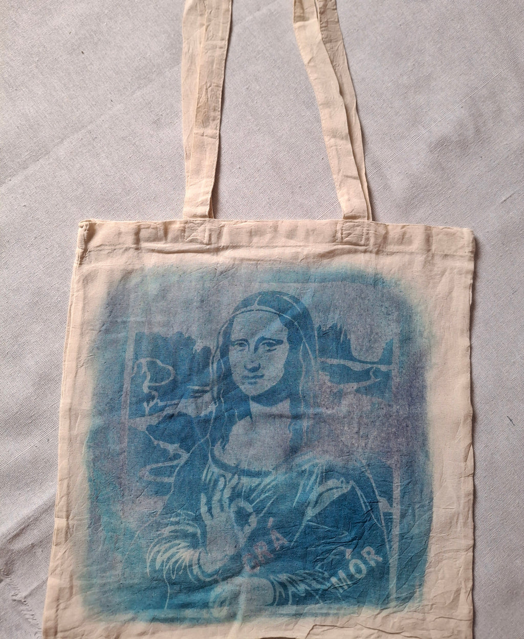 Grá mór mona Lisa cyanotype