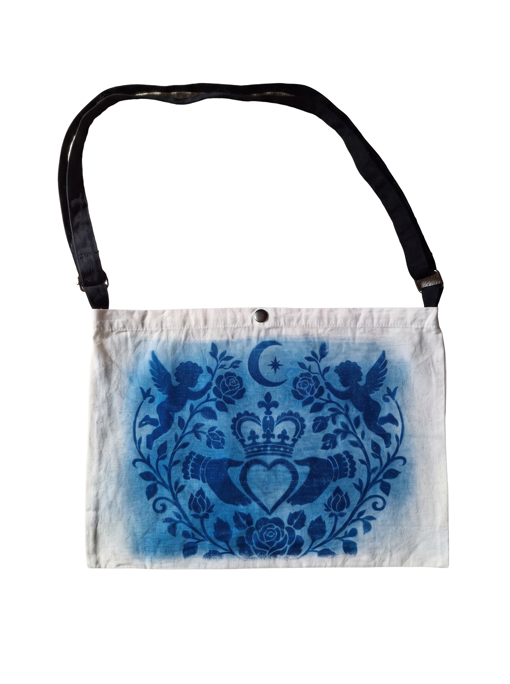 Hearts Crown canvas satchel with cyanotype print