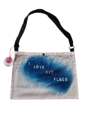 I Love Red Flags canvas satchel with cyanotype print